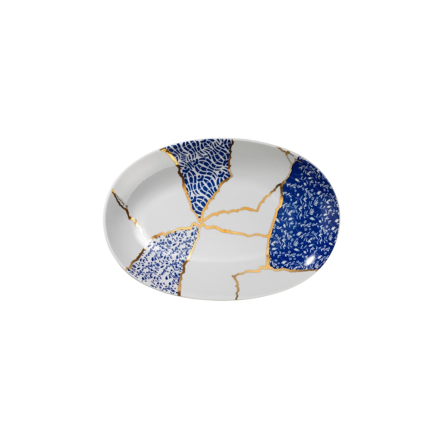 Set da tavola 28 pezzi in porcellana, bianco/oro/blu