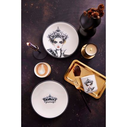 Set da tavola 4 pezzi, nero/bianco, in porcellana