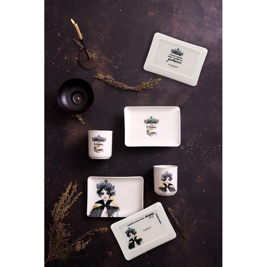 Set da tavola 4 pezzi nero/bianco/porcellana