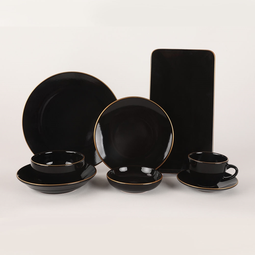 Set da tavola 44 pezzi nero/oro/grès