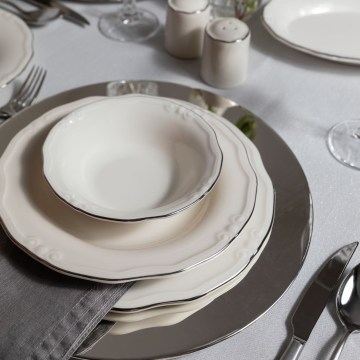 Set da tavola 53 pezzi, bianco/argento, in porcellana