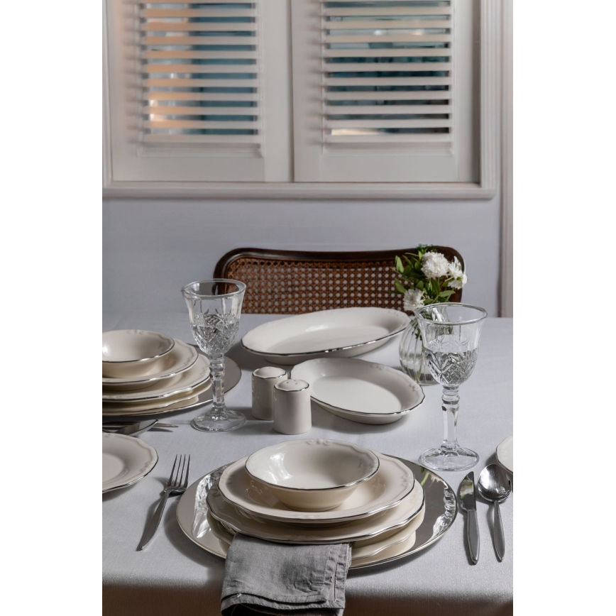 Set da tavola 53 pezzi, bianco/argento, in porcellana
