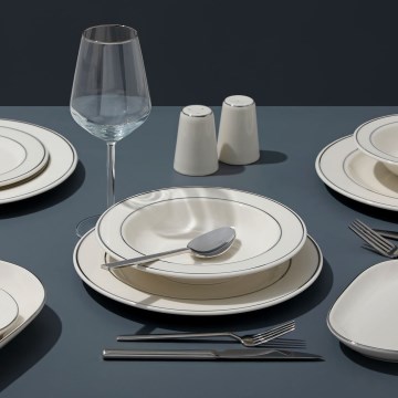 Set da tavola 53 pezzi crema/argento/porcellana