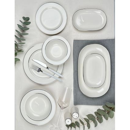 Set da tavola 53 pezzi crema/argento/porcellana