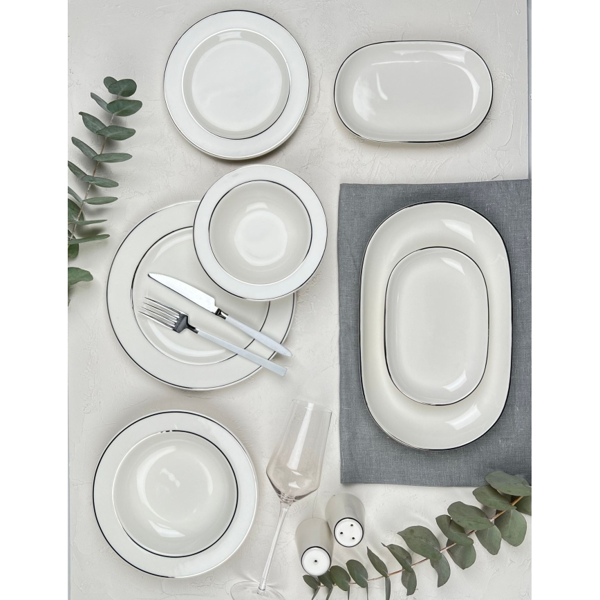 Set da tavola 53 pezzi crema/argento/porcellana