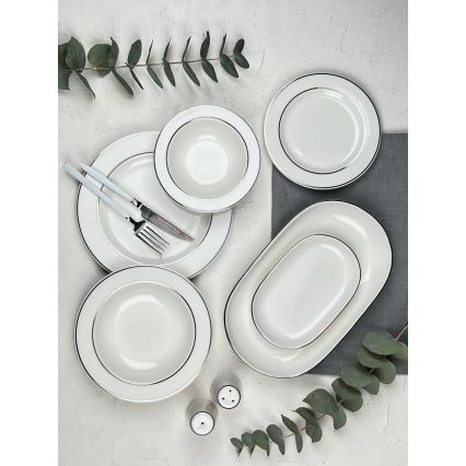 Set da tavola 53 pezzi crema/argento/porcellana
