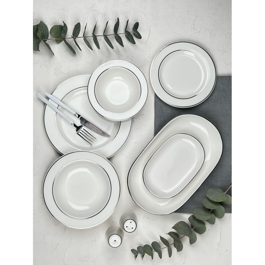 Set da tavola 53 pezzi crema/argento/porcellana