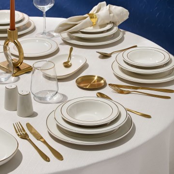 Set da tavola 53 pezzi in porcellana bianca con dettagli dorati