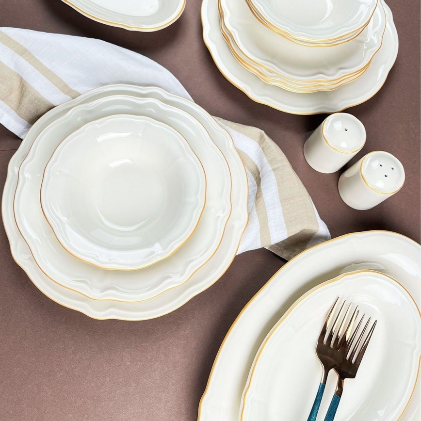 Set da tavola 53 pezzi, porcellana bianco/oro