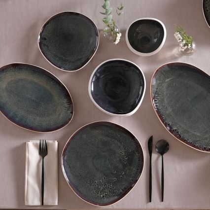 Set da tavola 55 pezzi bianco/nero/in gres
