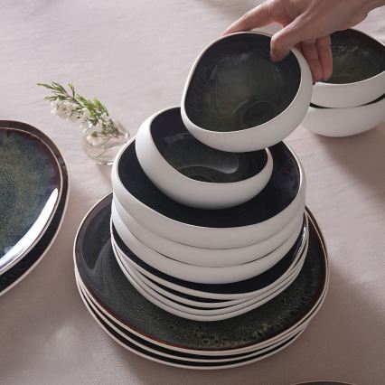 Set da tavola 55 pezzi bianco/nero/in gres