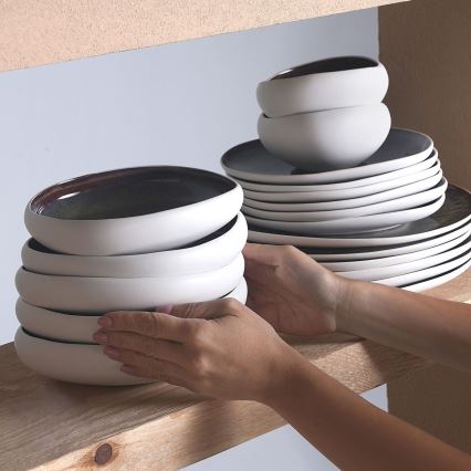 Set da tavola 55 pezzi bianco/nero/in gres