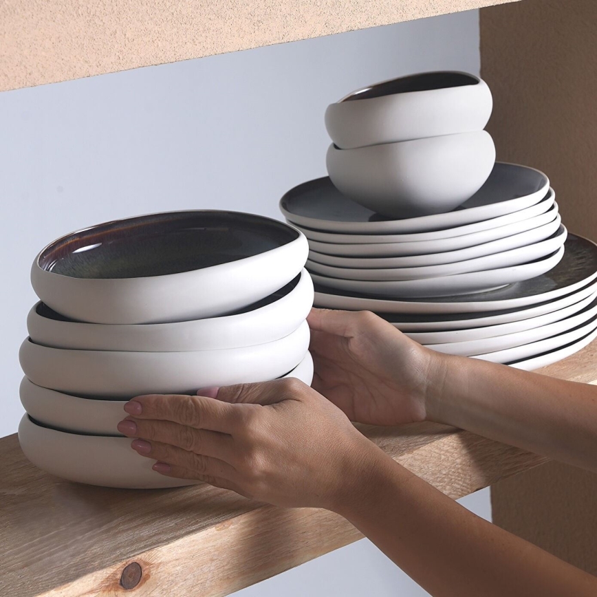 Set da tavola 55 pezzi bianco/nero/in gres