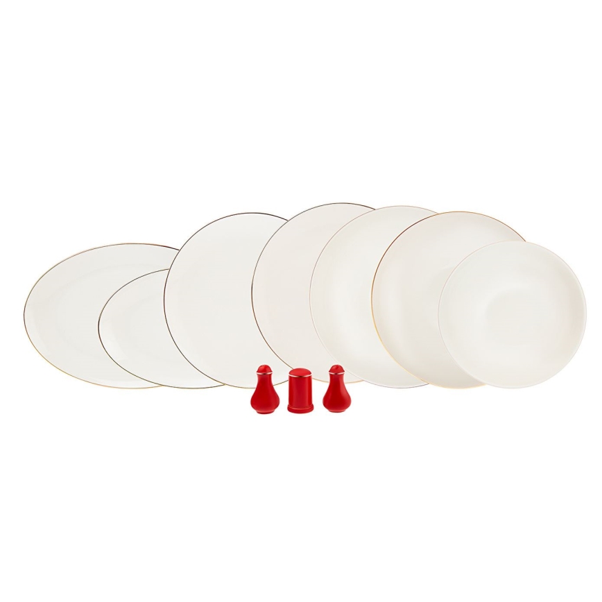 Set da tavola 58 pezzi, bianco/rosso, in porcellana