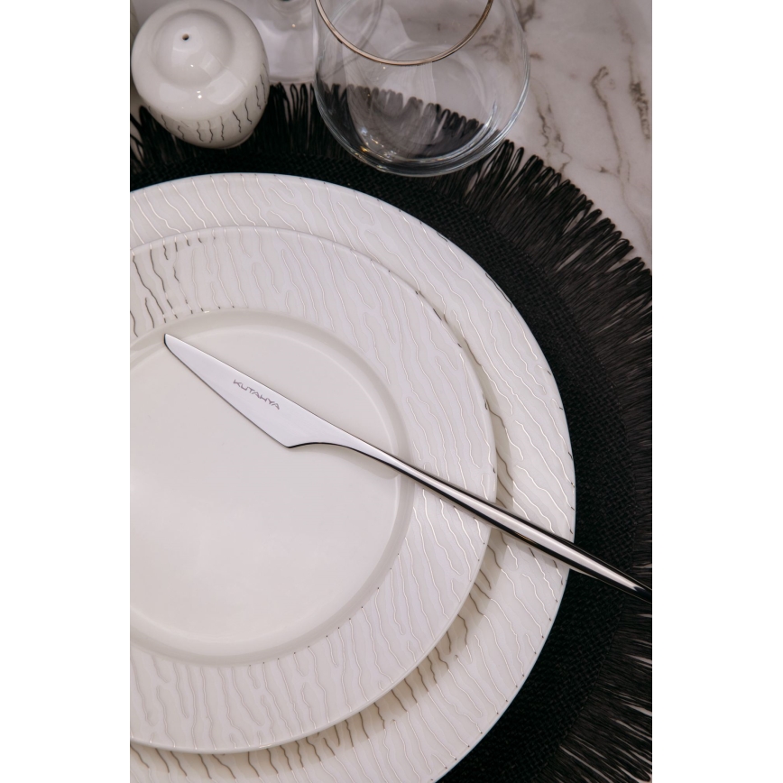 Set da tavola 62 pezzi in porcellana bianca con dettagli argentati