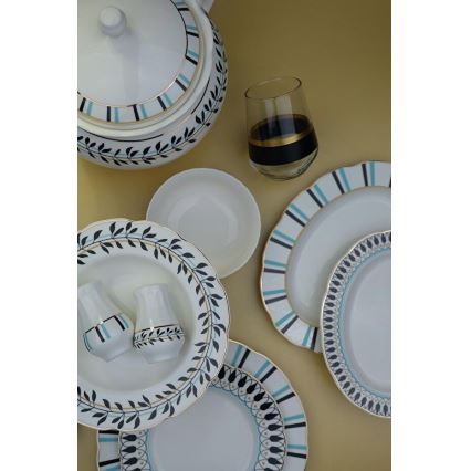 Set da tavola 62 pezzi in porcellana, disponibile nei colori bianco, blu e nero