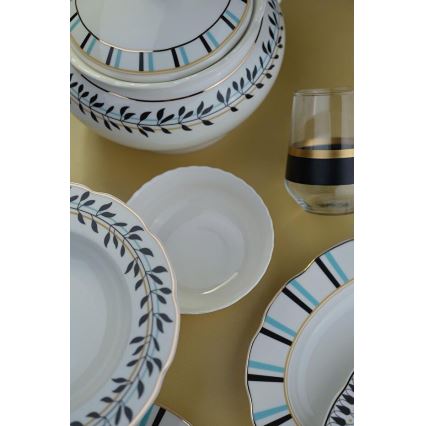 Set da tavola 62 pezzi in porcellana, disponibile nei colori bianco, blu e nero