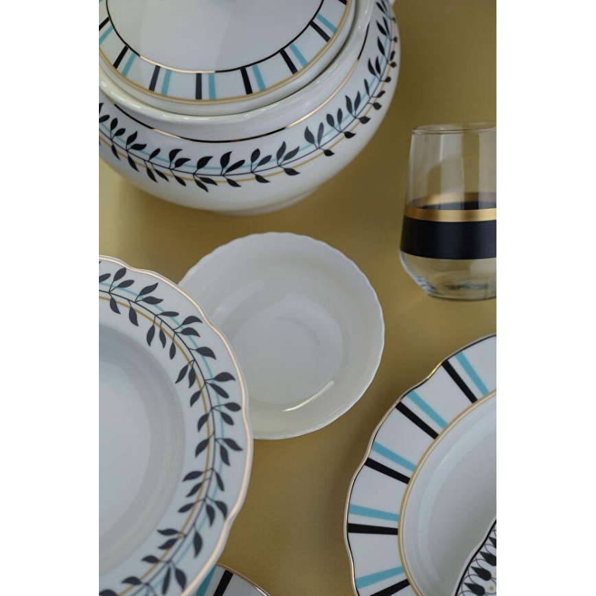 Set da tavola 62 pezzi in porcellana, disponibile nei colori bianco, blu e nero