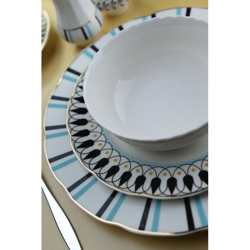 Set da tavola 62 pezzi in porcellana, disponibile nei colori bianco, blu e nero