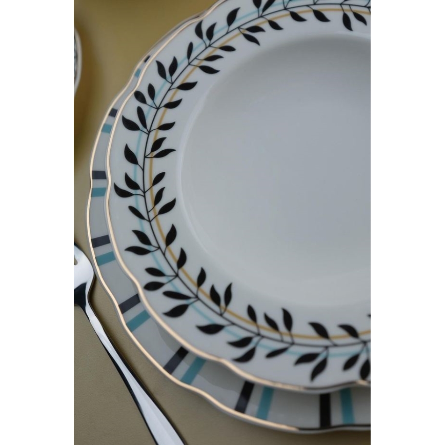 Set da tavola 62 pezzi in porcellana, disponibile nei colori bianco, blu e nero