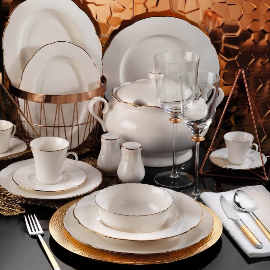 Set da tavola 83 pezzi, bianco/rame/porcellana