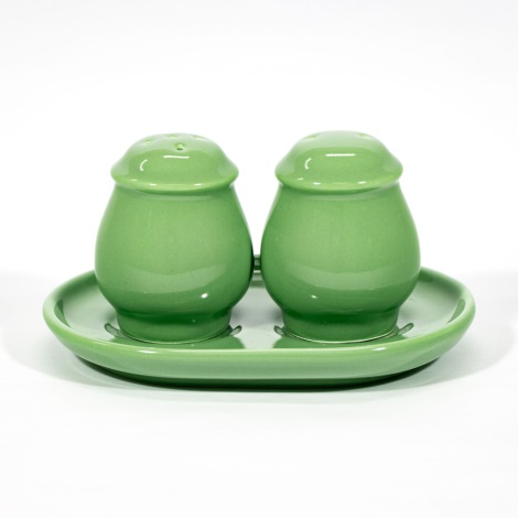 Set da tavola in ceramica 1 saliera, 1 pepiera e 1 sottobicchiere verde
