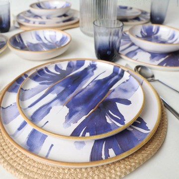 Set da tavola in ceramica, 18 pezzi, bianco/blu