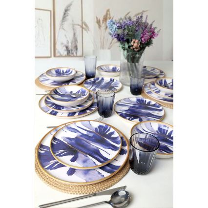 Set da tavola in ceramica, 18 pezzi, bianco/blu