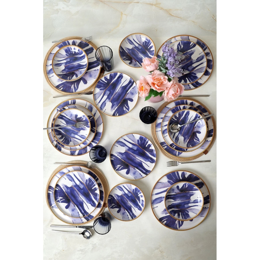 Set da tavola in ceramica, 18 pezzi, bianco/blu