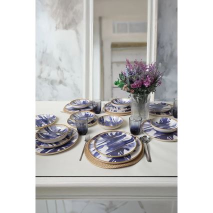 Set da tavola in ceramica, 18 pezzi, bianco/blu