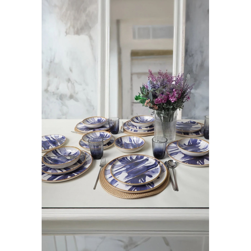 Set da tavola in ceramica, 18 pezzi, bianco/blu