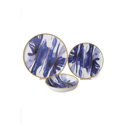 Set da tavola in ceramica, 18 pezzi, bianco/blu