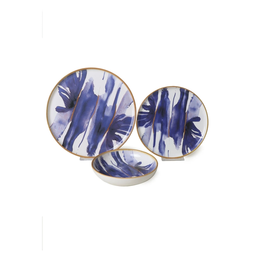 Set da tavola in ceramica, 18 pezzi, bianco/blu
