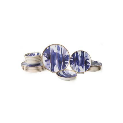 Set da tavola in ceramica, 18 pezzi, bianco/blu