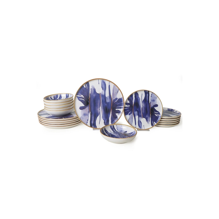 Set da tavola in ceramica, 18 pezzi, bianco/blu