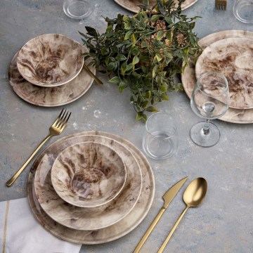 Set da tavola in ceramica, 24 pezzi, marrone