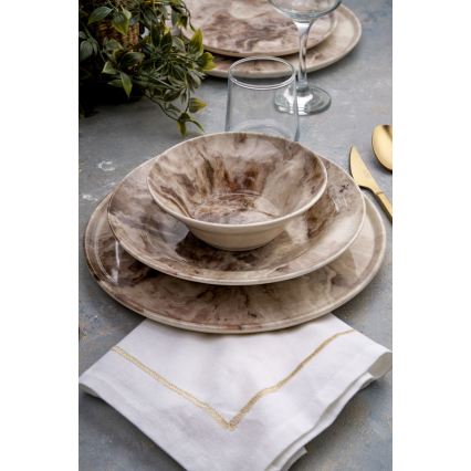 Set da tavola in ceramica, 24 pezzi, marrone