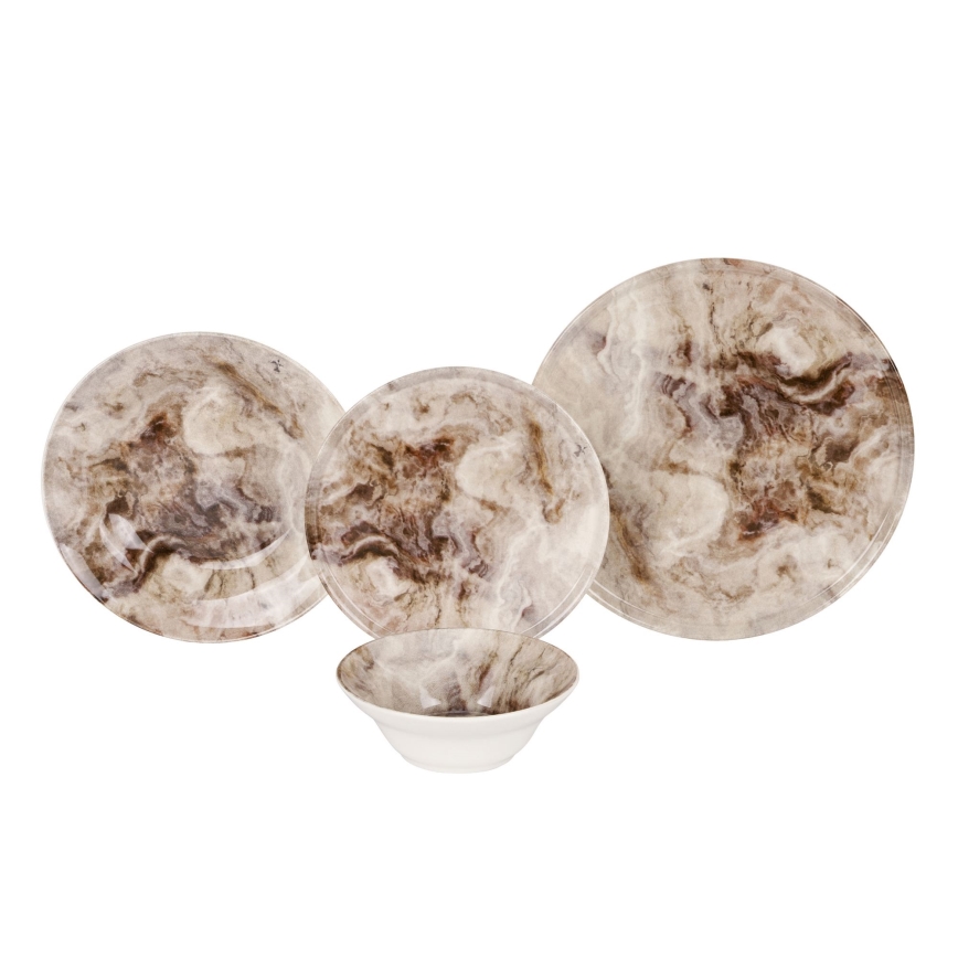 Set da tavola in ceramica, 24 pezzi, marrone