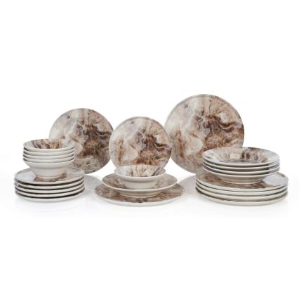 Set da tavola in ceramica, 24 pezzi, marrone
