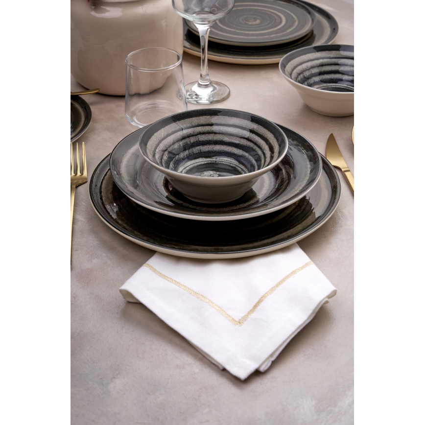 Set da tavola in ceramica 24 pezzi, nero/marrone