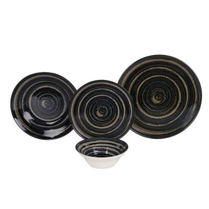 Set da tavola in ceramica 24 pezzi, nero/marrone