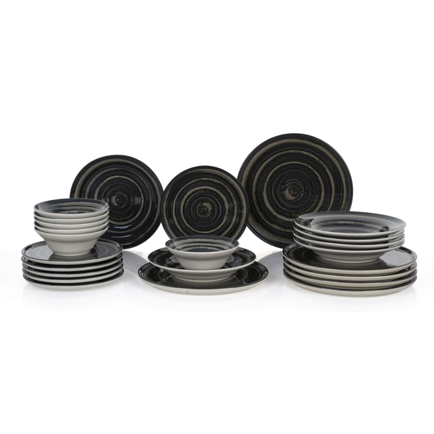 Set da tavola in ceramica 24 pezzi, nero/marrone