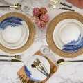 Set da tavola in porcellana, 24 pezzi, crema/blu