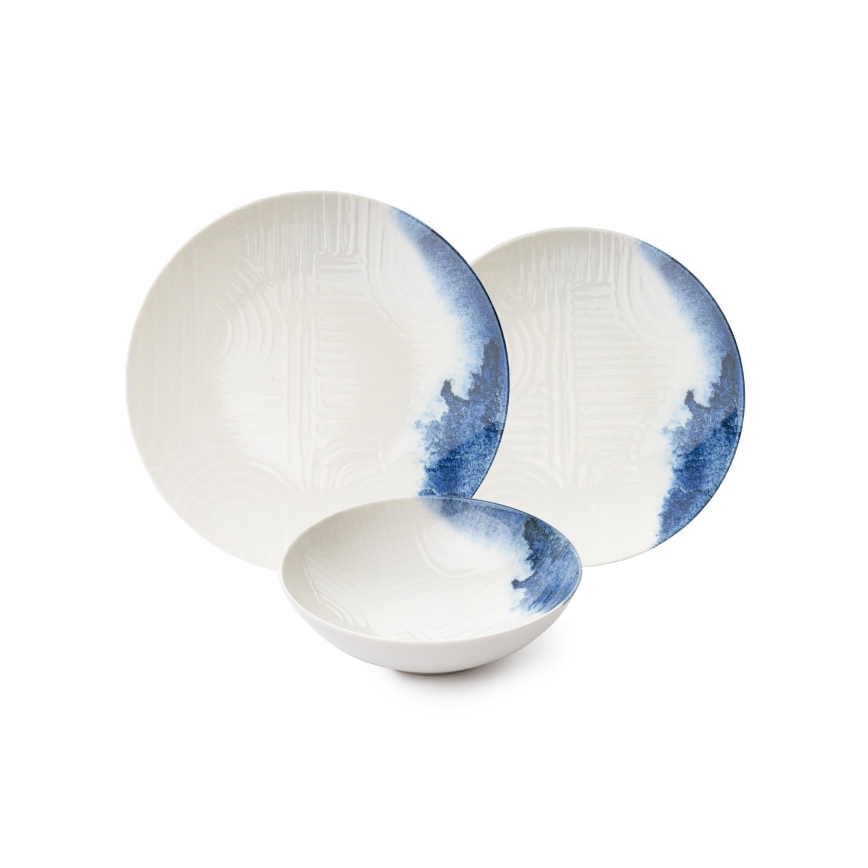 Set da tavola in porcellana, 24 pezzi, crema/blu