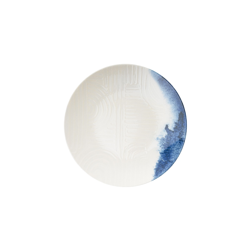 Set da tavola in porcellana, 24 pezzi, crema/blu