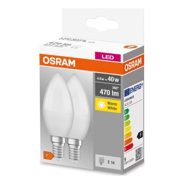 Set di 2 lampadine LED B38, attacco E14, 4,9 W, 230 V, 2700 K - Osram