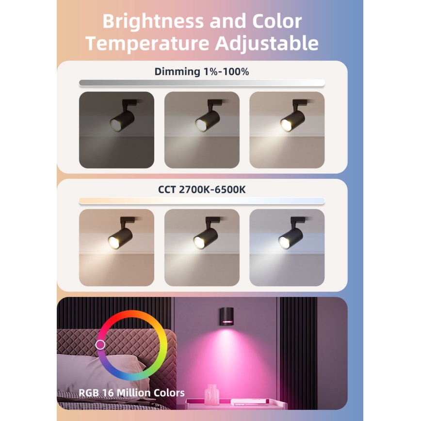 Set da 2 lampadine LED RGBW dimmerabili MESH GU10/6,5W/230V 2700-6500K Wi-Fi - Aigostar