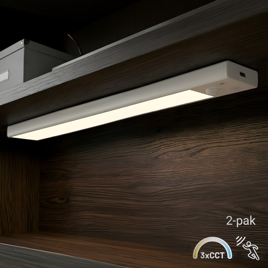 Set da 2 luci LED ricaricabili per mobili con sensore di movimento e crepuscolare VIRO LED/1,2W/3,7V 800 mAh 3000/4000/6500K 30 cm bianco