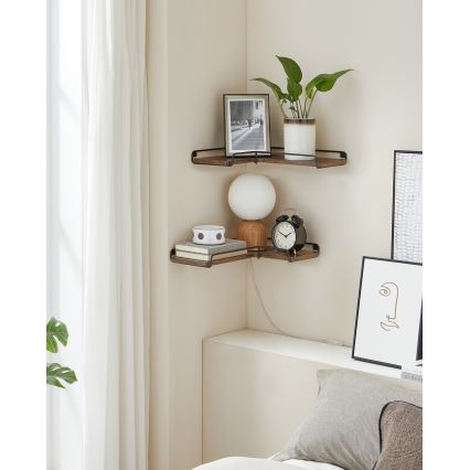 Set di 2 mensole da parete SHELFY, marrone/nero