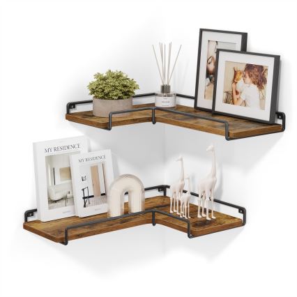 Set di 2 mensole da parete SHELFY, marrone/nero